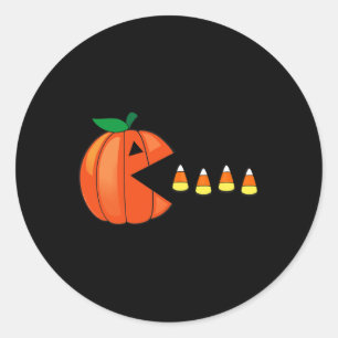 Fun Halloween Pumpkin Eating Candy Corn  Classic Round Sticker