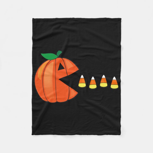 Fun Halloween Pumpkin Eating Candy Corn  Fleece Blanket (Front)