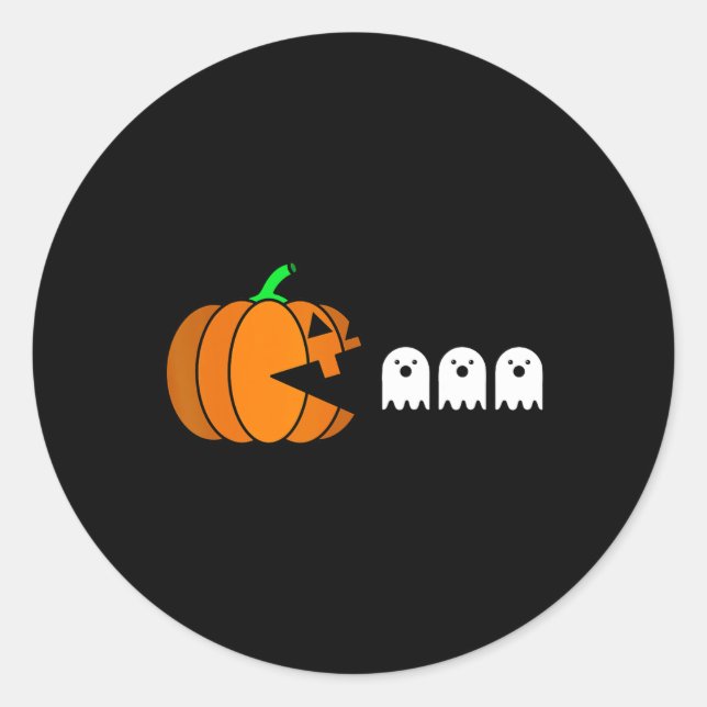 Fun Halloween Pumpkin Eating Ghost  Classic Round Sticker (Front)