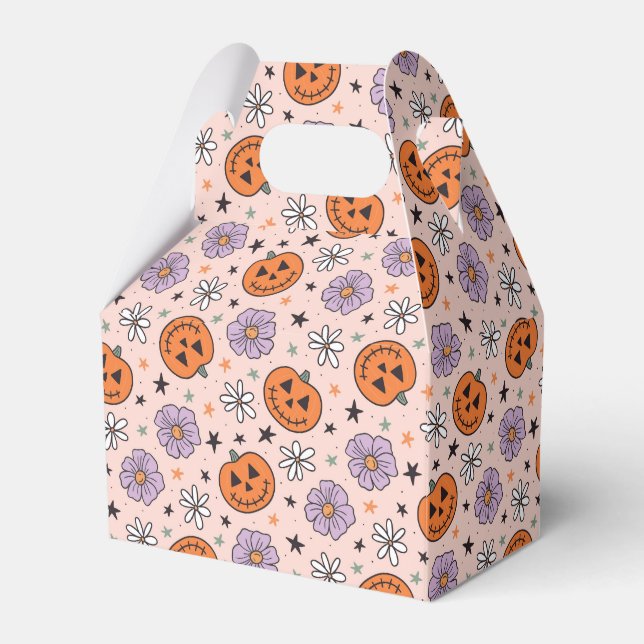 Fun Halloween Pumpkins and Flowers Pattern Favour Box (Front Side)