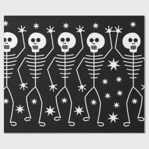 FUN HALLOWEEN SKELETONS Wrapping Paper WITH STARS