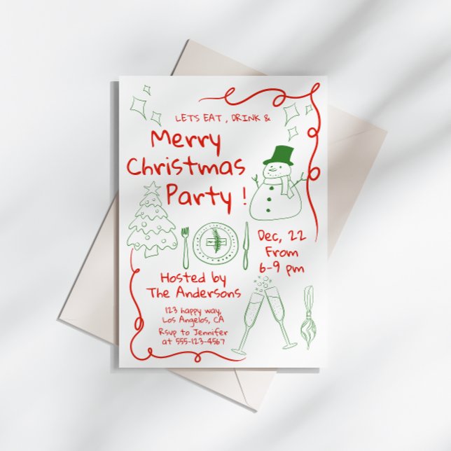 Fun Hand-Drawn Christmas Party Invitation          (Creator Uploaded)