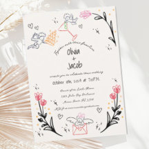 Fun Hand Drawn Cupid Wildflower Scribble Wedding