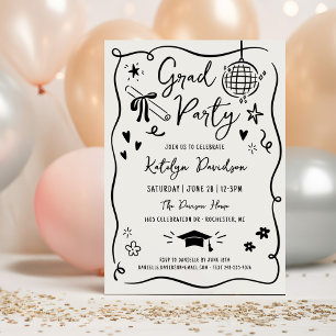 Fun Hand Drawn Doodle Grad Party Invitation