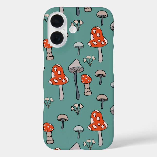 Fun, hand drawn mushrooms on bright blue backgroun Case-Mate iPhone case (Back)