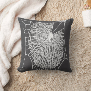 Fun Hand Drawn Spooky Halloween Cobweb White Cushion
