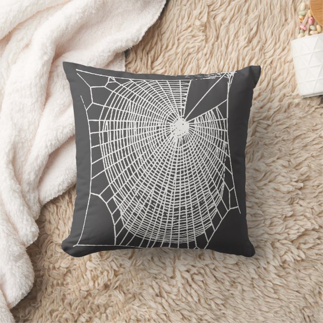 Fun Hand Drawn Spooky Halloween Cobweb White Cushion (Blanket)