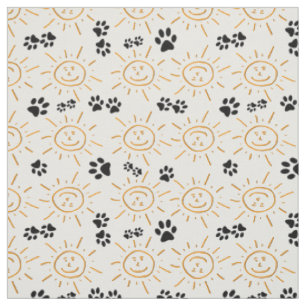 Fun Hand Drawn Sun With Pet Paws Fabric