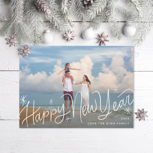 Fun Hand-Lettered Happy New Year Photo Holiday Card