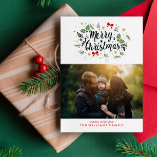 Fun Hand Lettered Merry Christmas Photo Holiday Card