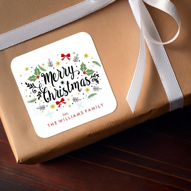 Fun Hand Lettered Merry Christmas Square Sticker (Creator Uploaded)