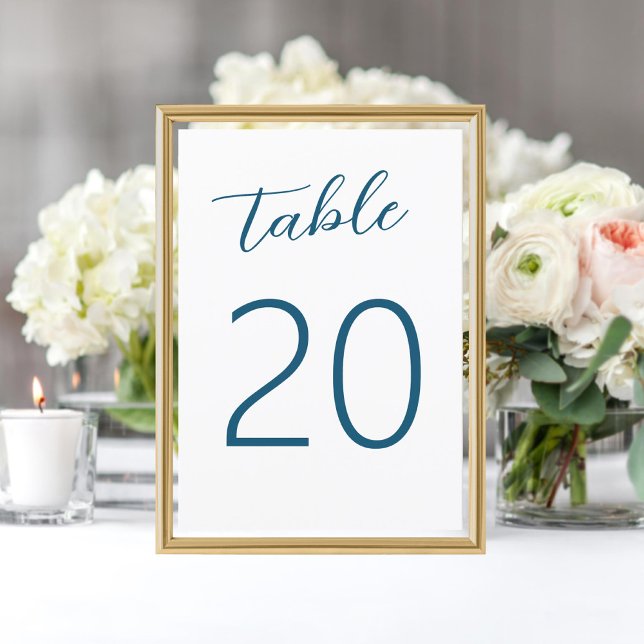 Fun Hand-written Blue White Wedding Table Number (Creator Uploaded)