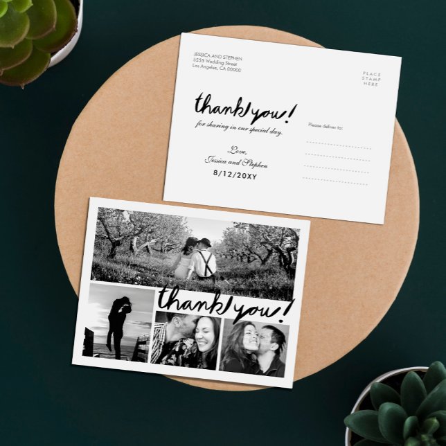 Fun Handwrite 4 Photo Collage Thank You Postcard (Creator Uploaded)