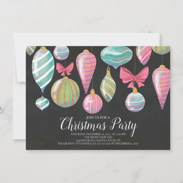 Fun Hanging Ornaments Christmas Party Invitation (Front)