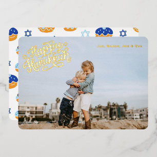 Fun Hanukkah Stars & Jelly Doughnut Patterned Gold