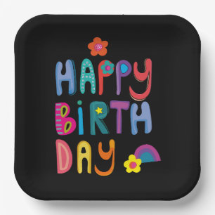 Fun Happy Birthday Colourful Typography Paper Plate