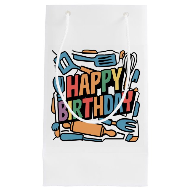 Fun Happy Birthday for Cooks Abstract Small Gift Bag (Front)
