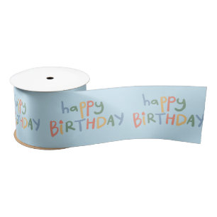Fun Happy Birthday Pastel Blue Kids Party Ribbon Satin Ribbon