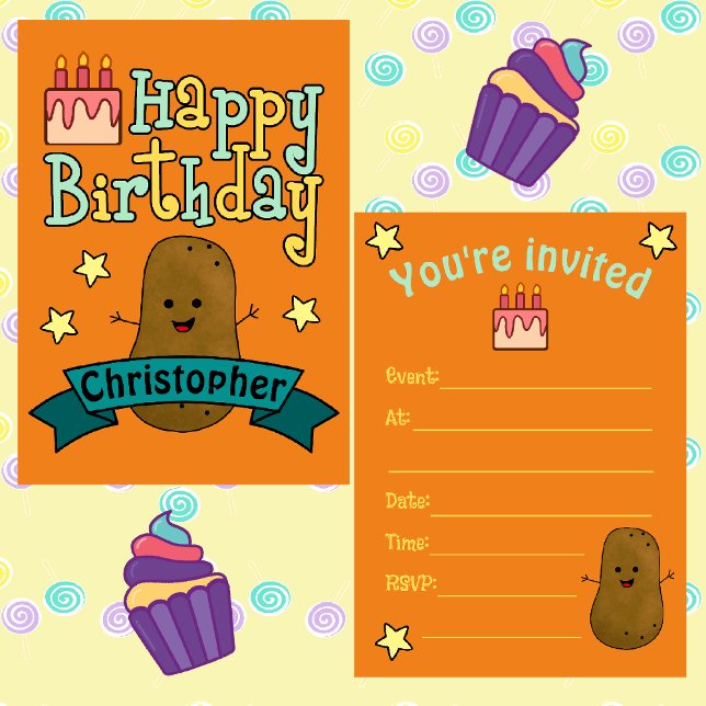 Fun Happy Birthday Potato Personalised Invitation (Cute Potato Birthday Invitations)