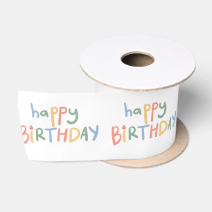 Fun Happy Birthday White Pastel Kids Party Ribbon Satin Ribbon