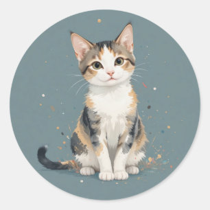 Fun Happy Calico Cat Kitten Pet Animal Classic Round Sticker