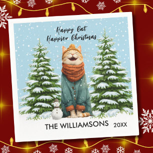Fun Happy Cat Happier Christmas Napkin