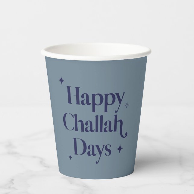 Fun Happy Challah Days Hanukkah Blue  Paper Cups (Front)