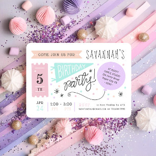 Fun & Happy Colourful Pastel Carnival Kids Birthda Invitation