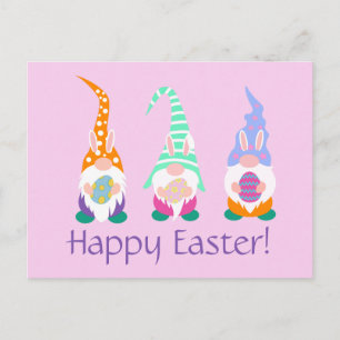 Fun Happy Easter Gnomes Bunny Ears Spring Pink Postcard