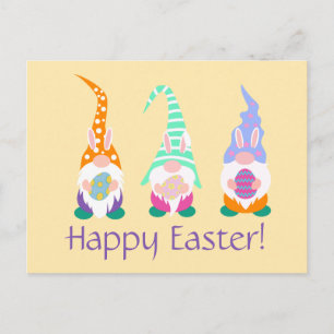 Fun Happy Easter Gnomes Bunny Ears Spring Yellow Postcard