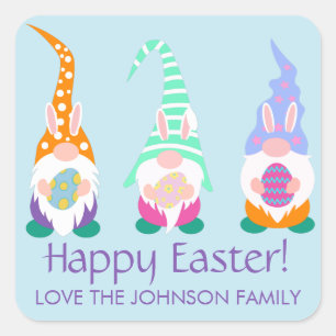Fun Happy Easter Gnomes Spring Colours Personalise Square Sticker