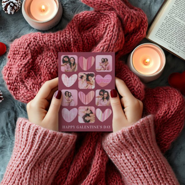 Fun Happy Galentine Pink Hearts & Photo  Holiday Card (Creator Uploaded)