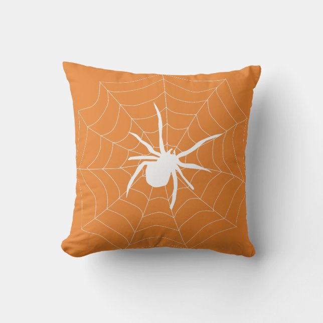 Fun Happy Halloween Black &  Orange Spider Web Cushion (Front)