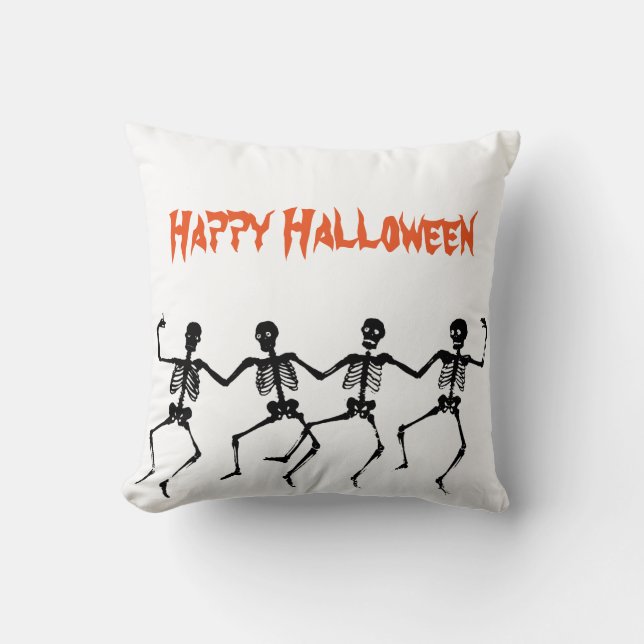 Fun Happy Halloween Dancing Skeleton Cushion (Front)