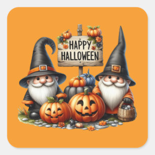 Fun Happy Halloween gnomes Square Sticker
