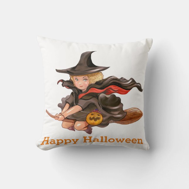 Fun Happy Halloween Pumpkin Throw Pillow (Front)
