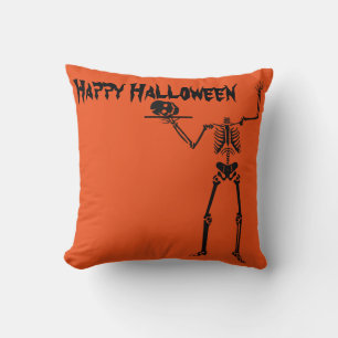 Fun Happy Halloween Skeleton Cushion
