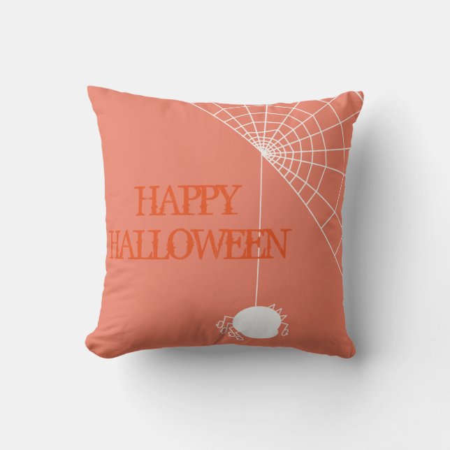 Fun Happy Halloween Trick or Treat Spider with Web Cushion (Front)