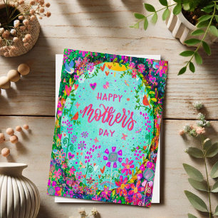 Fun Happy Mother’s Day Whimsical Floral Birds Card