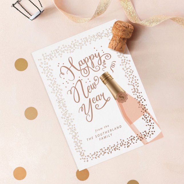 Fun Happy New Year Script Rose Champagne Confetti (Creator Uploaded)