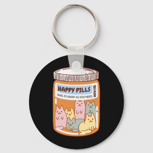 Fun Happy Pills Cat Cute Mental Health Cats Lover Key Ring