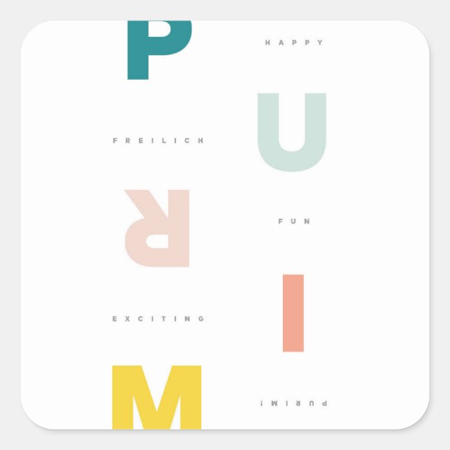 Fun Happy Purim Pastels Square Sticker (Front)