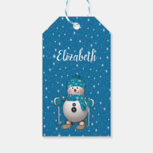 Fun Happy Skiing Snowman Gift Tags