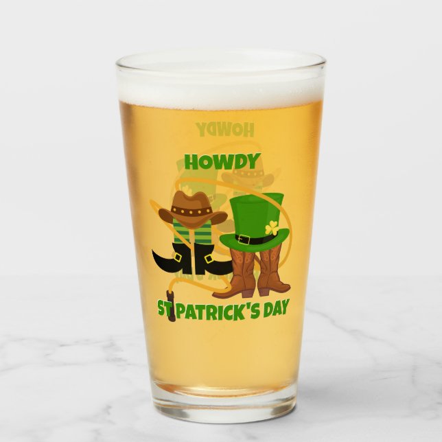 Fun Happy St Patricks Day HOWDY DIA DUIT Cowboy  Glass (Front Filled)