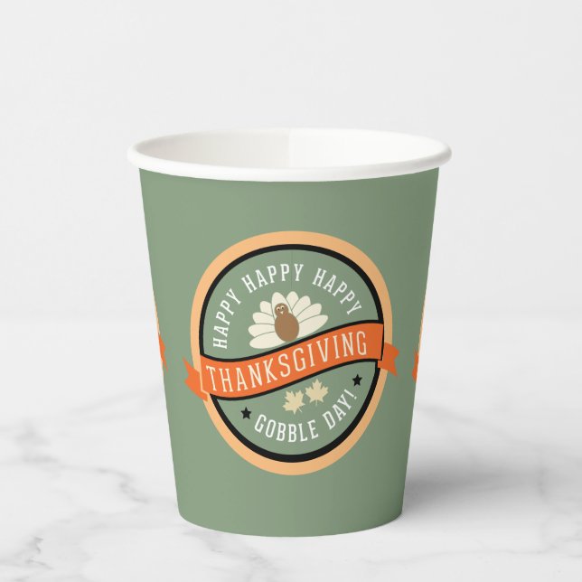 Fun Happy Thanksgiving Gobble Day Paper Cups (Left)