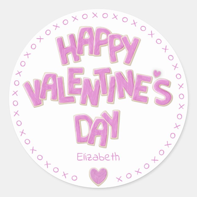fun Happy Valentines Day pink cutout cookies Classic Round Sticker (Front)
