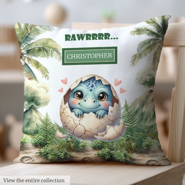 Fun Hatching Soon Baby Dinosaur Personalised  Cushion (Fun Hatching Soon Baby Dinosaur Personalized Throw Pillow )