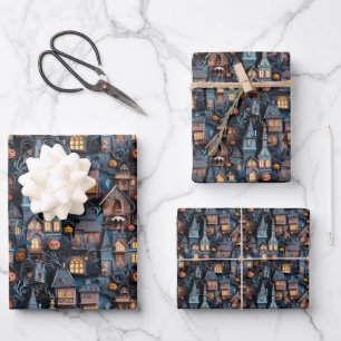 Fun Haunted House Halloween Wrapping Paper Sheet