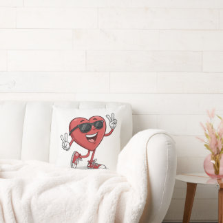Fun Heart Cartoon with Sunglasses Funny Cushion