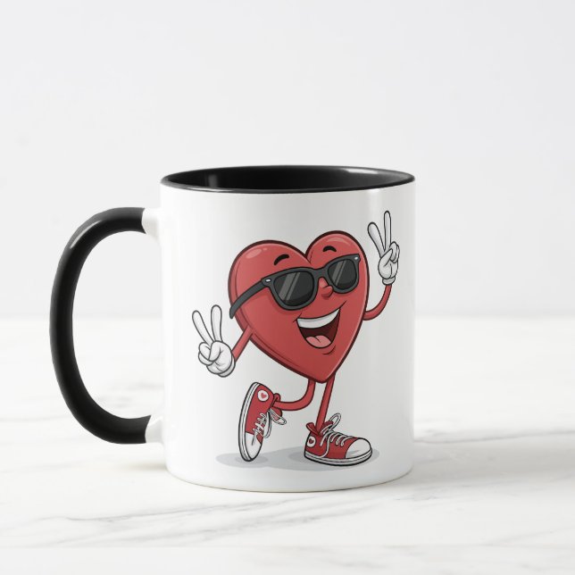 Fun Heart Cartoon with Sunglasses Funny Mug Design (Left)